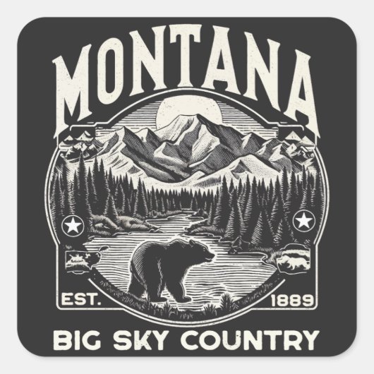Vintages Montana Big Sky Land Quadratischer Aufkleber (Vorderseite)