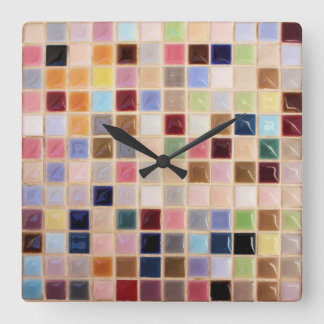 Vintages Mosaikfligel Quadratische Wanduhr