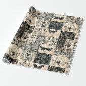 Vintages Moth & Botanisches Grunge Halloween-Colla Geschenkpapier (Ungerollt)