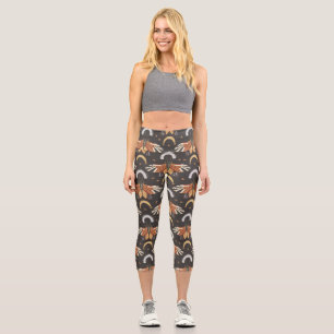 Vintages Moth Floral Muster Capri Leggings