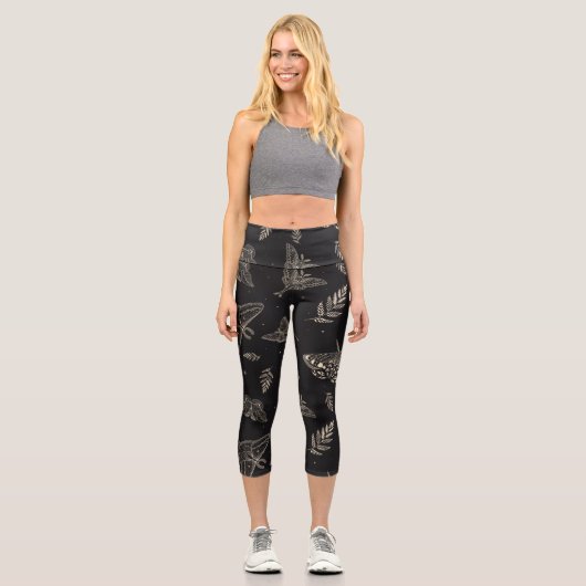 Vintages Moth Pattern, Mystische Moth Capri Leggings (Vorderseite)