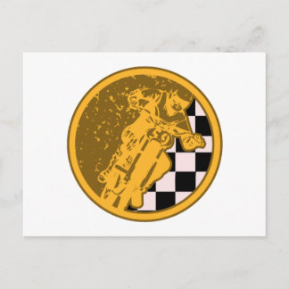 Vintages Motorcross, das Checkered Flagge läuft Postkarte
