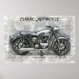 Vintages Motorrad 1959 Bleistift-Skizze Poster