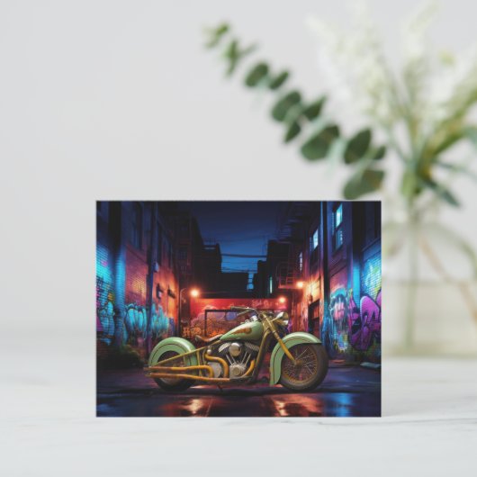 Vintages Motorrad Alley Graffiti Postkarten (Stehend Vorderseite)