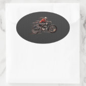 VINTAGES MOTORRAD AUF KOHLENFASER. OVALER AUFKLEBER (Tasche)