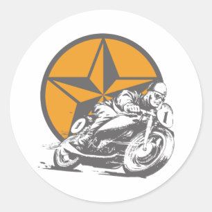 Vintages Motorrad, das Kreis-Stern läuft Runder Aufkleber