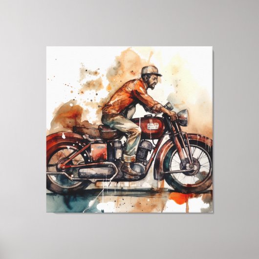 Vintages Motorrad Leinwand Aquarell (Vorderseite)
