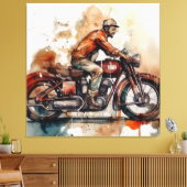 Vintages Motorrad Leinwand Aquarell (Insitu (Wohnzimmer))