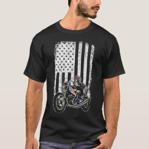 Vintages Motorrad mit amerikanischer Flagge T-Shirt