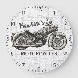 Vintages Motorrad Personalisiert NAME Fahrradgarag Große Wanduhr