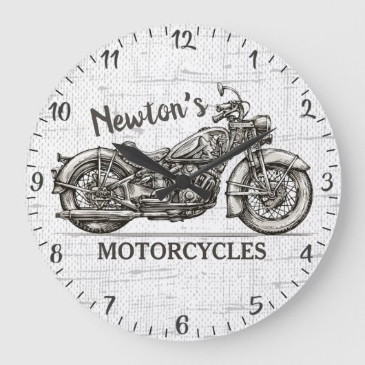 Vintages Motorrad Personalisiert NAME Fahrradgarag Große Wanduhr (Vorderseite)
