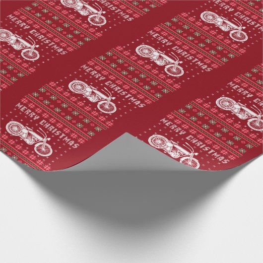 Vintages Motorrad Ugg Weihnachts-Sweater Geschenkpapier (Ecke)
