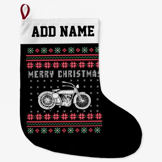 Vintages Motorrad Ugg Weihnachts-Sweater Großer Weihnachtsstrumpf (Vorderseite)