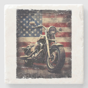 Vintages Motorrad USA Flag Retro Biker AmericanVi Steinuntersetzer