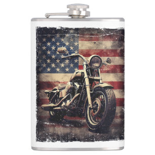 Vintages Motorrad USA Flag Retro Biker Amerikaner Flachmann
