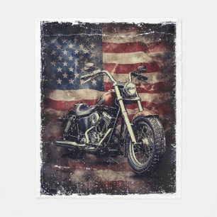 Vintages Motorrad USA Flag Retro Biker Amerikaner Fleecedecke