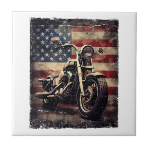 Vintages Motorrad USA Flag Retro Biker Amerikaner Fliese