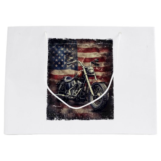 Vintages Motorrad USA Flag Retro Biker Amerikaner Große Geschenktüte (Vorderseite)