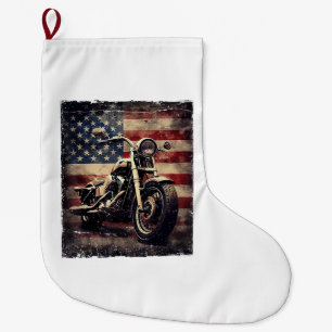 Vintages Motorrad USA Flag Retro Biker Amerikaner Großer Weihnachtsstrumpf
