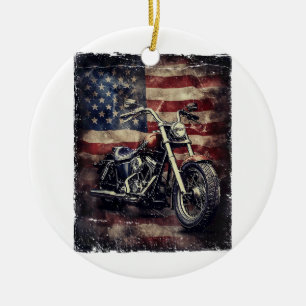 Vintages Motorrad USA Flag Retro Biker Amerikaner Keramik Ornament