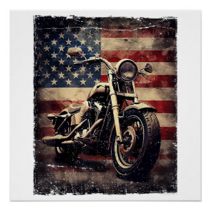 Vintages Motorrad USA Flag Retro Biker Amerikaner Poster