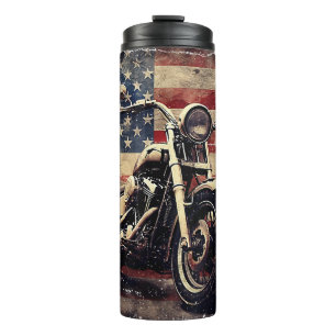 Vintages Motorrad USA Flag Retro Biker Amerikaner Thermosbecher
