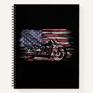Vintages Motorrad USA Flag Retro Biker, Motorrad Notizblock