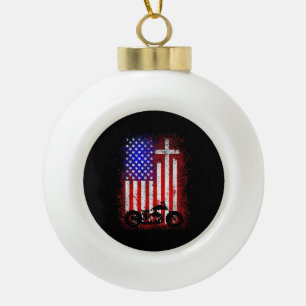 Vintages Motorrad USA Flagge Christlicher Glaube a Keramik Kugel-Ornament