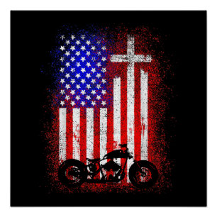 Vintages Motorrad USA Flagge Christlicher Glaube a Poster