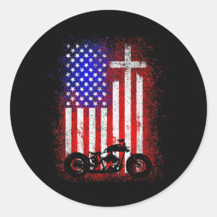 Vintages Motorrad USA Flagge Christlicher Glaube a Runder Aufkleber