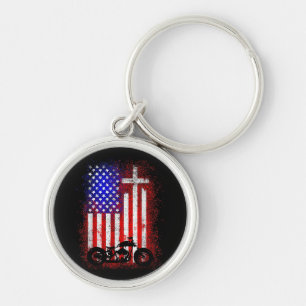 Vintages Motorrad USA Flagge Christlicher Glaube a Schlüsselanhänger