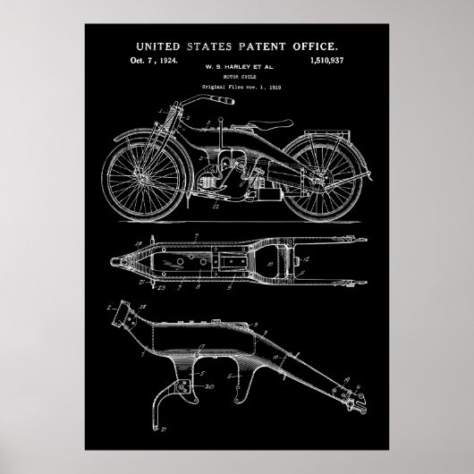 Vintages Motorradpatent 1924 Poster (Vorne)