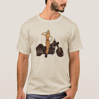 Vintages Motorradplakat Button-oben Mädchen T-Shirt