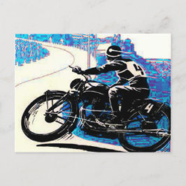 Vintages Motorradrennen - Blaue Landschaft Postkarte