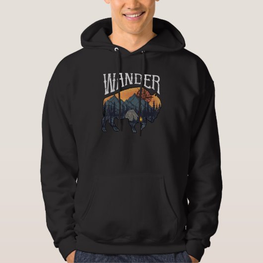 Vintages Mountain Bull Wander Compass Camping Hiki Hoodie (Vorderseite)