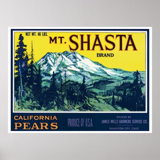Vintages Mt Shasta California Birnensiegel Poster (Vorne)