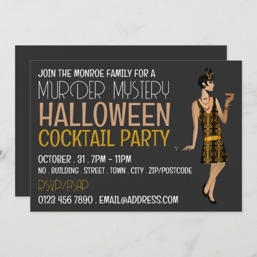 Vintages Murder Mystery Halloween Cocktail Party Einladung (Vorne/Hinten)