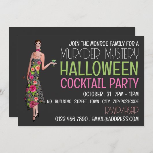 Vintages Murder Mystery Halloween Cocktail Party Einladung (Vorne/Hinten)
