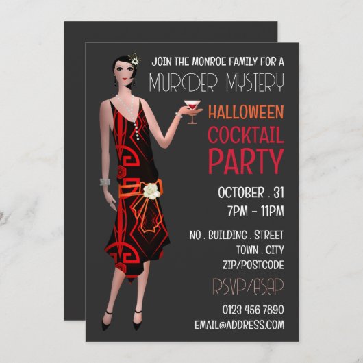 Vintages Murder Mystery Halloween Cocktail Party Einladung (Vorne/Hinten)