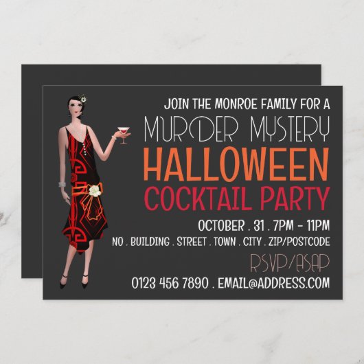 Vintages Murder Mystery Halloween Cocktail Party Einladung (Vorne/Hinten)