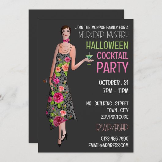 Vintages Murder Mystery Halloween Cocktail Party Einladung (Vorne/Hinten)