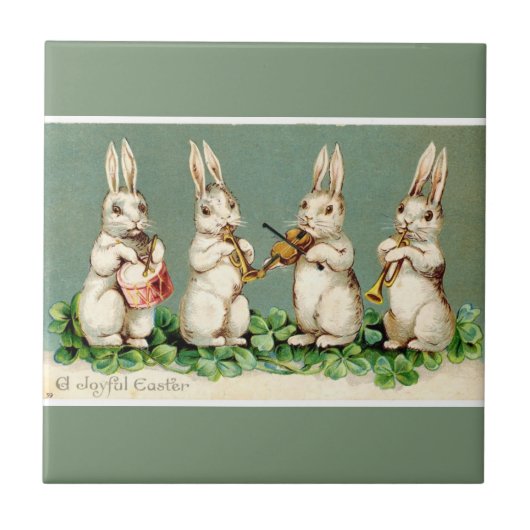 Vintages Musical Oaster Bunnies Green Fliese (Vorderseite)