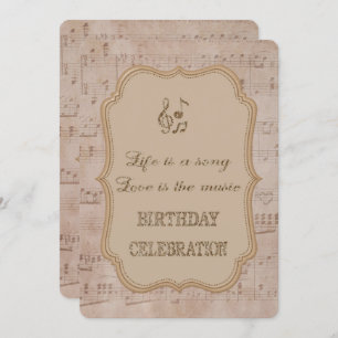 Vintages Musikblatt Gold Geburtstagsparty Einladun Einladung