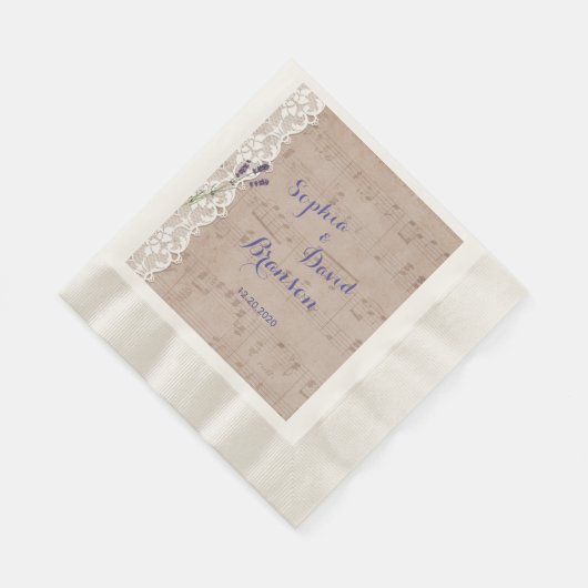 Vintages Musikblatt & Hochzeit Serviette (Ecke)