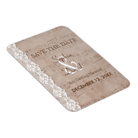 Vintages Musikblatt & Hochzeit SPEICHERN Magnet (Rechte Seite)