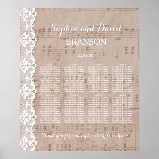 Vintages Musikblatt & Hochzeitsdiagramm Poster (Vorne)