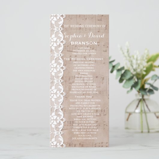 Vintages Musikblatt & Hochzeitsprogramm Programm (Stehend Vorderseite)