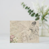 Vintages Musikblatt Liebe Letter Lady Floral Postkarte (Stehend Vorderseite)