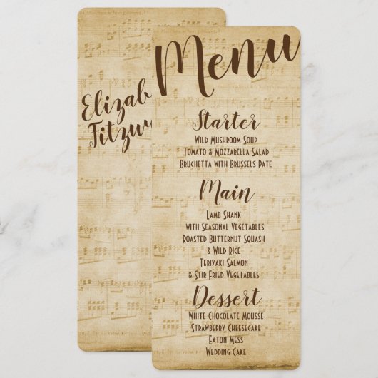 Vintages Musikmenü Menükarte (Vorne/Hinten)