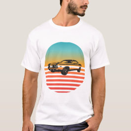 Vintages Muskelauto im Retro-Sonnenuntergang T-Shirt